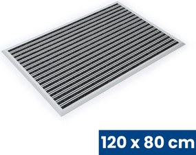 Aluminiowa mata czyszcząca z wkładem dywanowym i listwą najazdową, 120 x 80 cm, czarna