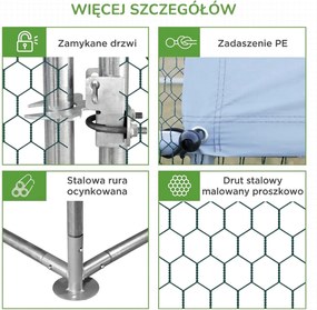 PawHut Kurnik z Wybiegiem, Woliera dla Drobiu z Osłoną Przeciwsłoneczną, Klatka dla 4-6 Kur, Kaczek, Królików, 3 x 2 x 2 m