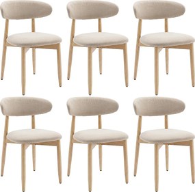 Zestaw 6 krzeseł do jadalni z litego drewna, solidne i eleganckie, nogi z naturalnego drewna, beżowy