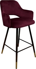 Hoker Milano krzesło barowe tkanina Welur podstawa metalowa : Kolor nogi - Czano-złota stożek, Kolor tkaniny - VELVET - MG02, Typ siedziska - Siedzisko stałe