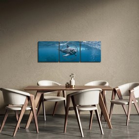 Obraz - Delfin pod wodą (z zegarem) (90x30 cm)