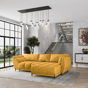 Masseno Narożnik VESTANO  z funkcją spania i pojemnikiem na pościel Narozniki L, Rozkładana sofa - Żółty, MATT VELVET 48