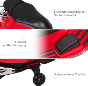 Motocykl dla dzieci HOMCOM z muzyką MP3 marki VESPA czerwony