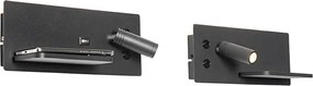 Zestaw 2 lamp ściennych czarnych w tym LED z USB i ładowarką indukcyjną - Riza