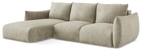 Beżowy rozkładany narożnik z tkaniny szenilowej (lewostronny/z szezlongiem) Leila – Makamii
