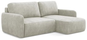 Kremowy narożnik rozkładany z tkaniny szenilowej ze schowkiem (prawostronny/z szezlongiem) Lilo – Makamii