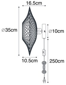 Orientalny Kinkiet / Lampa scienna rattanowy 35 cm z wtyczką - RinaKolonialny Oswietlenie wewnetrzne