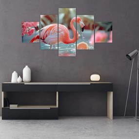 Obraz - Flaming w stawie (125x70 cm)