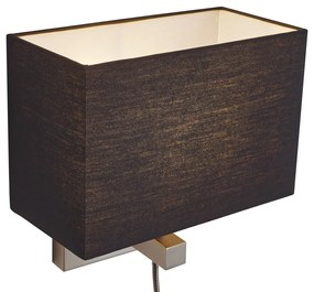 Nowoczesny Kinkiet / Lampa scienna w kolorze metalu z czarnym kloszem i ramieniem do czytania z LED - Bergamo Nowoczesny Oswietlenie wewnetrzne