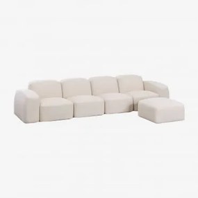 Bastian 4-częściowa Modułowa Sofa I Pufa Szenila Gruba Biała - Sklum