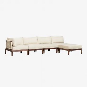 Giulia 4-częściowa Modułowa Sofa Ogrodowa Narożna I Pufa W Kolorze Akacji Kremowa - Sklum