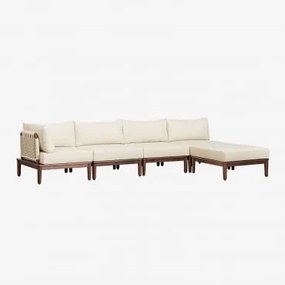 Sofa Modułowy Narożny Ogrodowy 4-częściowy Z Pufą Z Akacji Giulia Ciemny Akacjowy Brąz - Sklum