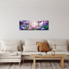 Obraz - Grzyby w pełni księżyca, grafika (z zegarem) (90x30 cm)