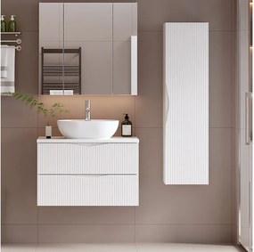 Biały Zestaw do Łazienki 80cm Szafka z Blatem Umywalka Słupek Ryflowane Fronty Cleo
