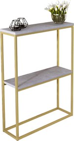 Nowoczesna konsola z półkami złoty + beton S4-B09