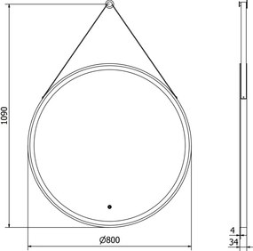 Mexen Reni lustro łazienkowe podświetlane, okragłes 80 cm, LED 6000K, antypara, rama czarna - 9812-080-080-611-70