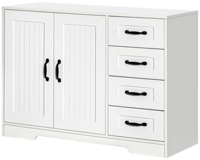 HOMCOM Komoda z 4 szufladami, szafka kuchenna z regulowaną półką, zabezpieczenie przed przewróceniem, kolor biały, 105 x 40 x 76 cm