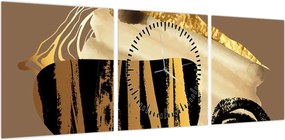 Obraz - Abstrakcja złotobrązowy N⁰2 (z zegarem) (90x30 cm)