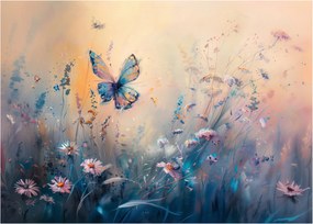 Obraz na szkle - Łąka z motylem II (70x50 cm)