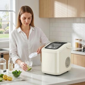 HOMCOM Przenośna kostkarka do lodu z samoczyszczeniem, szufelką i koszem, 12 kg/24 godz., Beżowa | Aosom PL