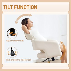 HOMCOM Krzesło Biurowe na Kółkach z Obiciem w Aksamit, Regulacja Wysokości, Funkcja Bujania, Kremowy