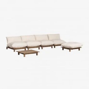 Zestaw Wypoczynkowy Z 4-elementową Modułową, Rozkładaną Sofą, Stolikiem Kawowym I Pufą Z Drewna Akacjowego Brina Kremowa - Sklum