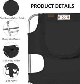 Outsunny Leżak ogrodowy, fotel leżak z wyściełanym otworem na twarz, leżanka masująca do użytku zewnętrznego, kieszeń boczna, tkanina, metal, czarny | Aosom PL