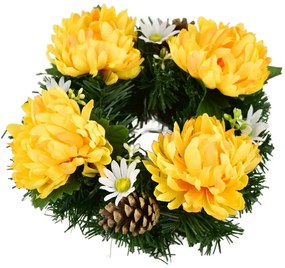 Wianek na Dzień Zaduszny Żółte chryzantemy, 20 cm