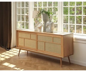 Niska komoda w dekorze dębu z drzwiami przesuwnymi w naturalnym kolorze 180x80 cm Barrali – Unique Furniture