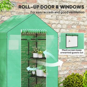 Outsunny Szklarnia z półkami, mini-szklarnia, odporna na UV, okna z siatki, drzwi na zamek błyskawiczny, 143D x 74S x 190W cm, Zielona