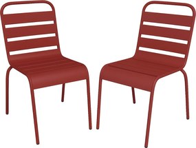 Zestaw 2 metalowych, sztaplowanych krzeseł ogrodowych - Czerwony - MIRMANDE od MYLIA