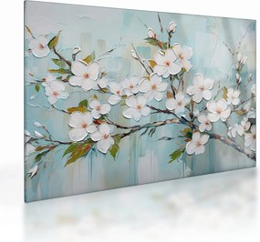 Obraz na szkle - Malowanie, kwitnące gałęzie drzew (70x50 cm)