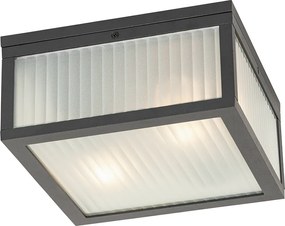 Lampa sufitowa zewnętrzna czarna z żebrowanym szkłem 2-światłowa IP44 - Charlois