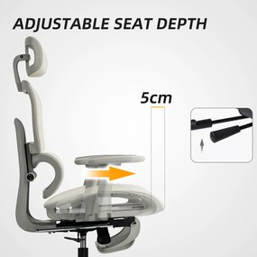 HOMCOM Fotel biurowy ergonomiczny z siatkowym obiciem, regulowany, na kółkach, z podłokietnikami i zagłówkiem, beżowy