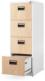 Metalowa szafa kartotekowa SARA V4, 460 x 1320 x 620 mm, Eco Design: biała/ dąb sonoma