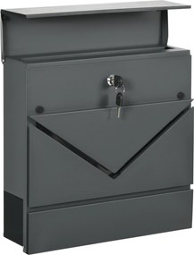 HOMCOM Skrzynka na Listy z Pokrywą, 2 Otwory Odpływowe, Stal, z Zamkiem, Szara