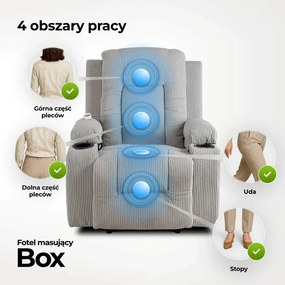 Fotel Masujący BOX Rozkładany Wypoczynkowy z Podnóżkiem Szary Sztruksowy Loft