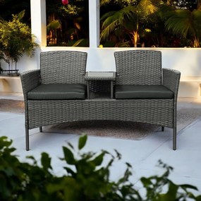 Meble ogrodowe Ratina NM-03, dwuosobowa sofa ze stolikiem, kolor szary, poduszki szare