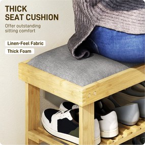 HOMCOM Ławka na buty z siedziskiem, bambusowa ławka z miejscem na obuwie, 2 otwarte półki, 60 x 29 x 49 cm, szara | Aosom PL