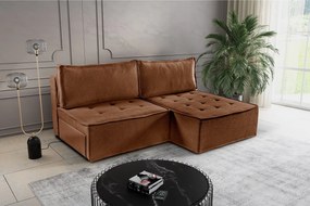 Sofa z funkcją spania w kształcie L Bohoo Mini, tkanina Raven, Ceglany, Prawy