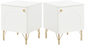 Zestaw 2 stolików nocnych 1-drzwiowych  - Biały i złoty - ALOBARA
