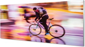 Szklany Panel Człowiek i Rower w Blasku Świateł