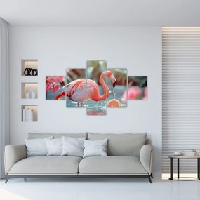 Obraz - Flaming w stawie (125x70 cm)
