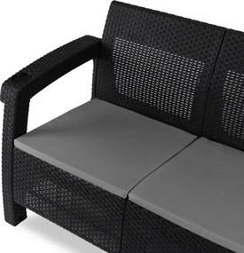 Sofa Ogrodowa FLINT Technorattan Czarna Trzyosobowa