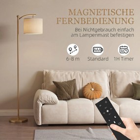 HOMCOM Lampa stojąca, regulowane opcje oświetlenia, wyłącznik nożny, pilot, metal, złoty | Aosom PL