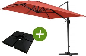 Parasol ogrodowy Sun 4" aluminiowy deptany - Prostokąt - 3 x 4 m - Czerwony - W komplecie balast