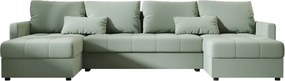 Rozkładana sofa w kształcie U VENORIA 285x146 cm, jasny zielony + 2 poduszki GRATIS
