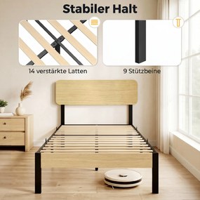 HOMCOM Stelaż łóżka 90 x 200 cm z zagłówkiem i panelem przy stopach, łóżko platformowe, baza pod materac z miejscem do przechowywania pod łóżkiem | Aosom PL