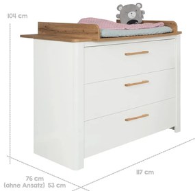 Biała niska komoda dziecięca w dekorze dębu z przewijakiem 119x100 cm Ava – Roba