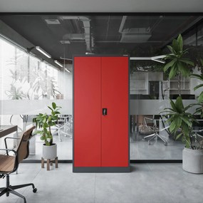 Biurowa szafa metalowa na akta JAN, 900 x 1850 x 400 mm, antracytowo-czerwona